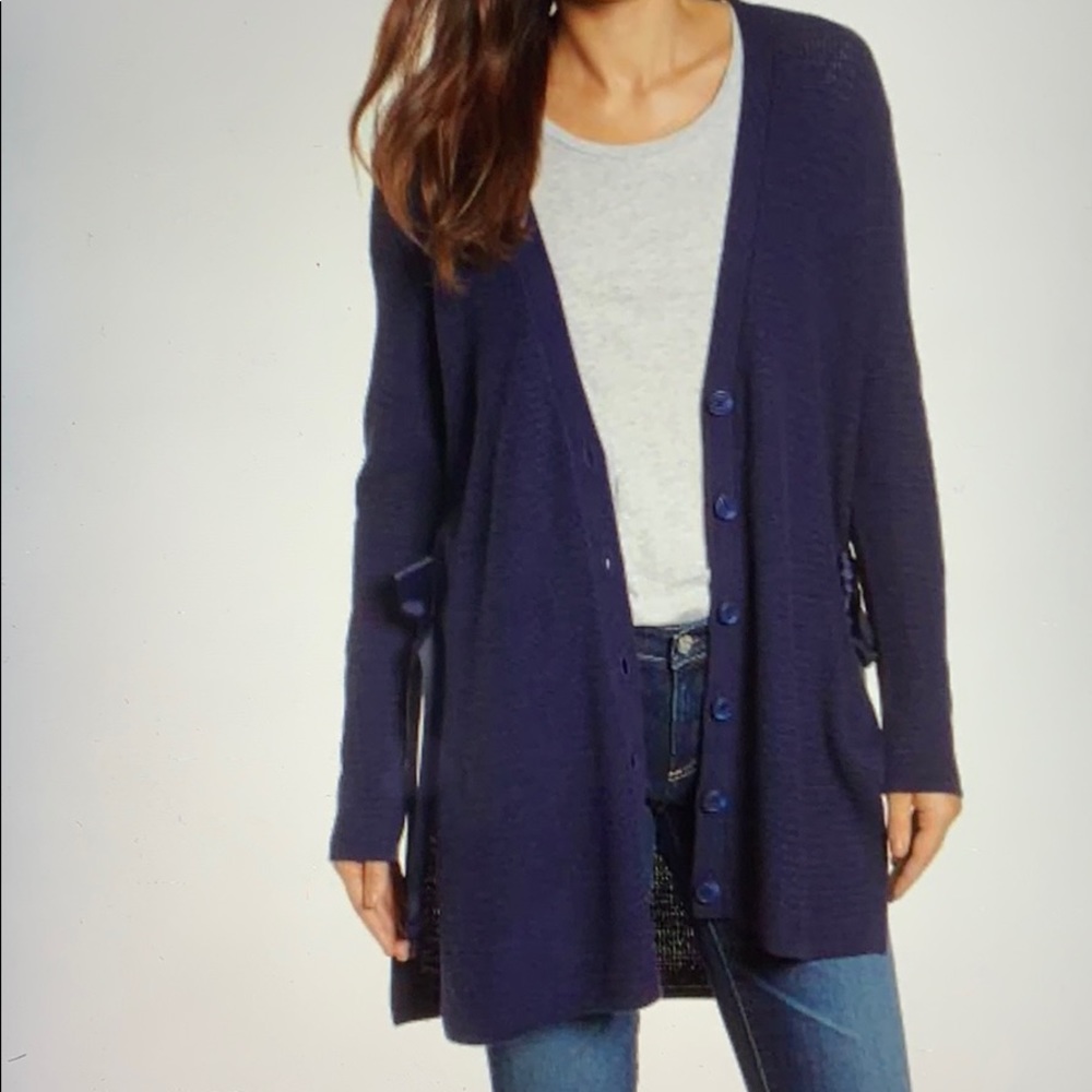 Halogen Side Tie Cardigan Navy Blue